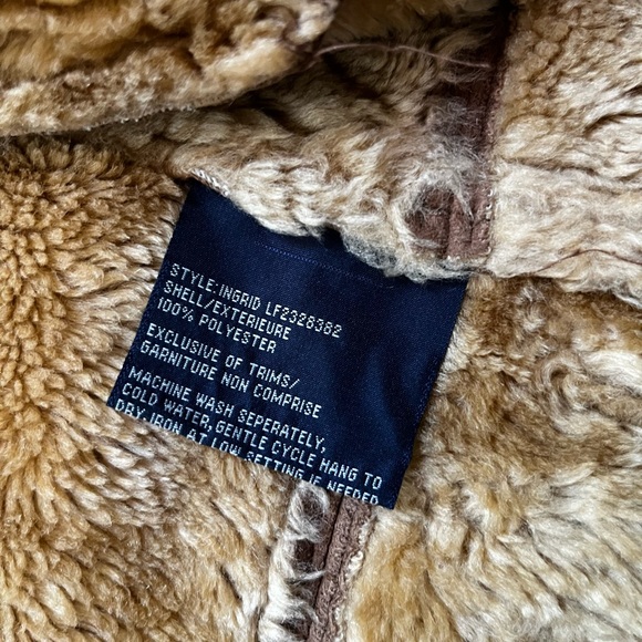 London Fog Faux Shearling coat-Brown Suede w/embroidered Trim & plush lining - Picture 7 of 7